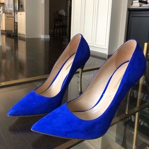 Blue Suede Nicholas Kirkwood Pumps with Gold Heels